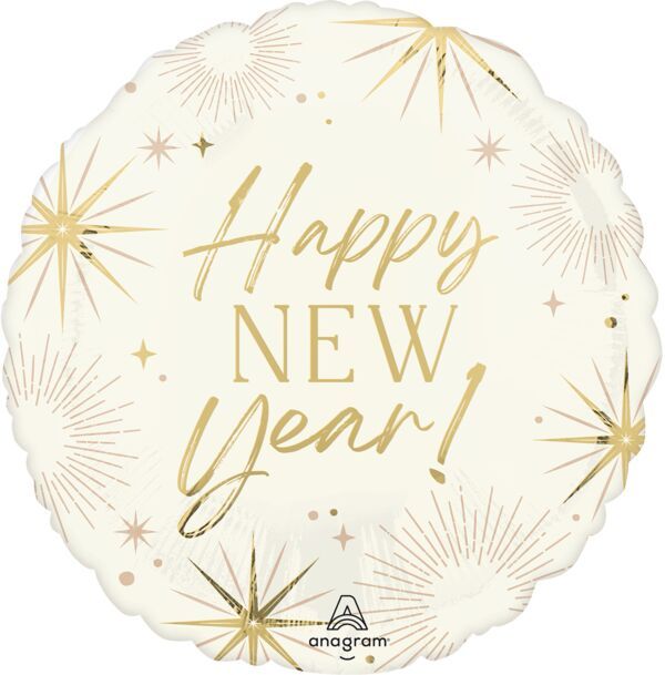 Golden Soiree New Year - 17" Helium Filled Foil Balloon, Ribbon