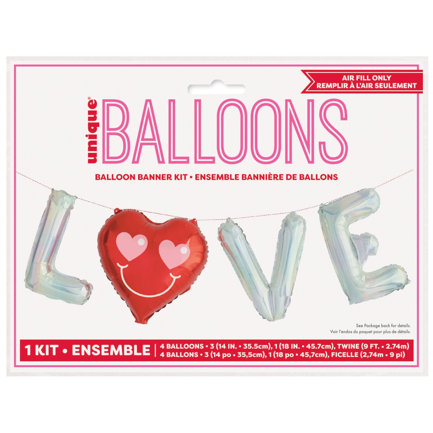 Retro Love "Love" Iridescent Foil Balloon Banner Kit with Heart 4pc
