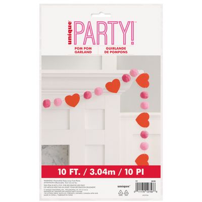 Felt Hearts Pom Pom Garland 10 ft