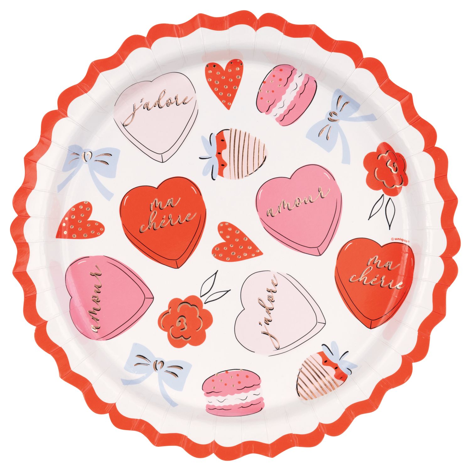 Cute Valentine Ornate Scalloped Round 11" Plates  8ct - Foil Stamping