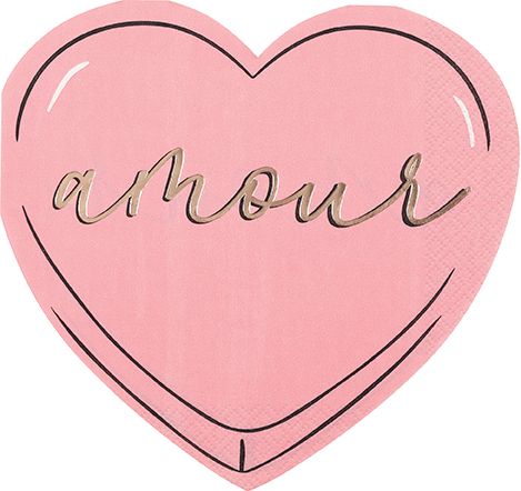 Cute Valentine "Amour" Heart-Shaped Luncheon Napkins  16ct - Foil Stamping