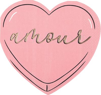 Cute Valentine "Amour" Heart-Shaped Luncheon Napkins  16ct - Foil Stamping
