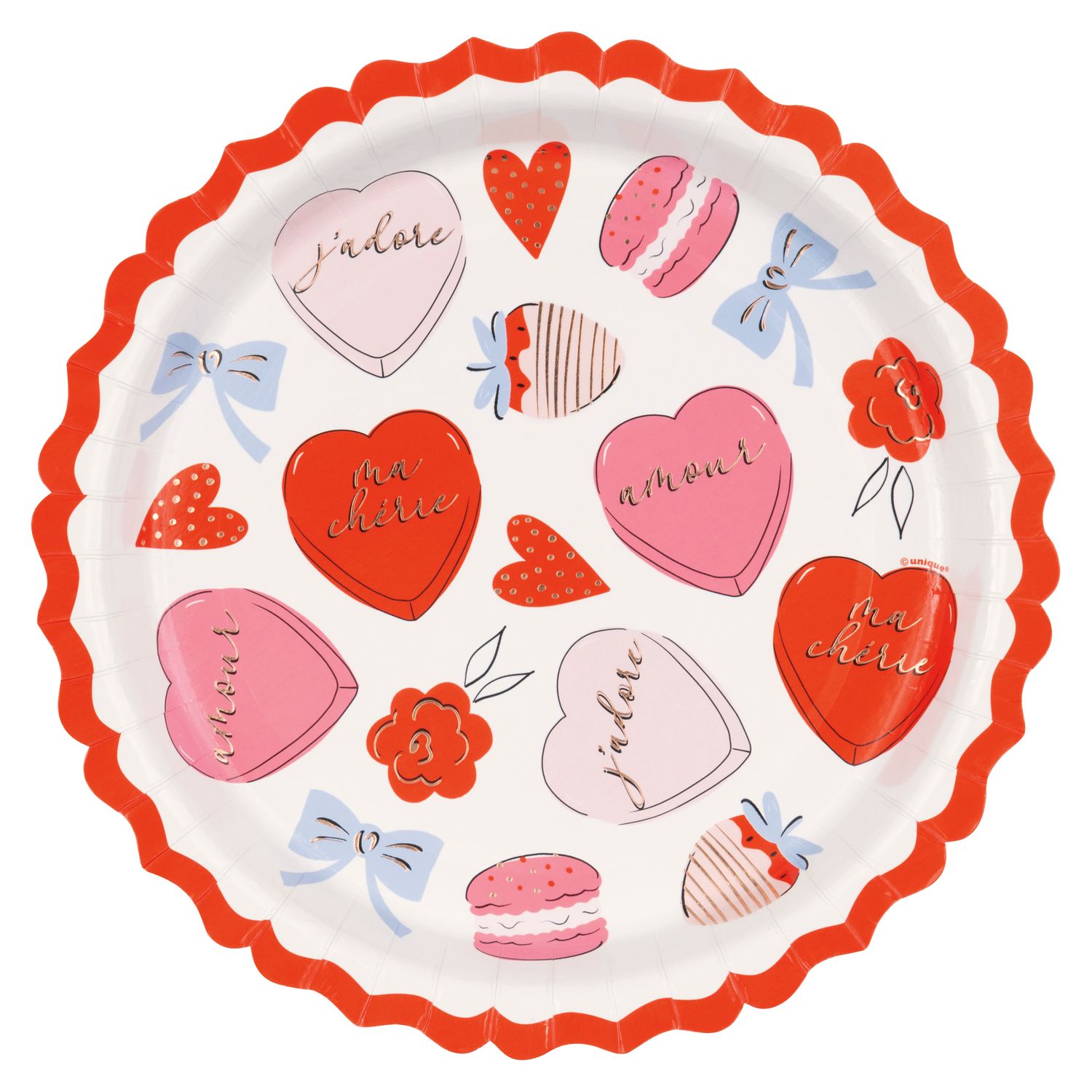 Cute Valentine Ornate Scalloped Round 9" Plates  8ct - Foil Stamping