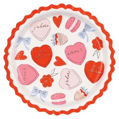 Cute Valentine Ornate Scalloped Round 9" Plates  8ct - Foil Stamping