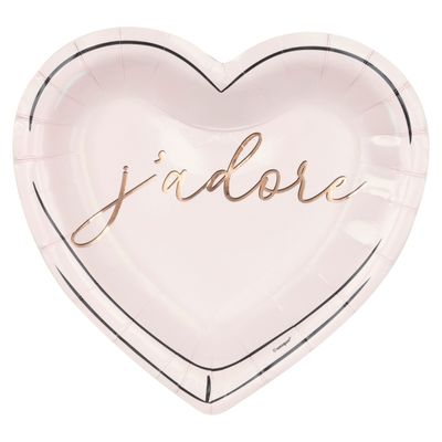 Cute Valentine "J'Adore" Heart-Shaped 8.25" Plates  8ct - Foil Stamping