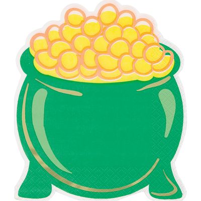 St. Patty's Day Pot of Gold Shaped Luncheon Napkins  16ct - Foil Stamping
