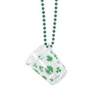 Green 32" Bead Necklace with Shamrock Shot Glass
