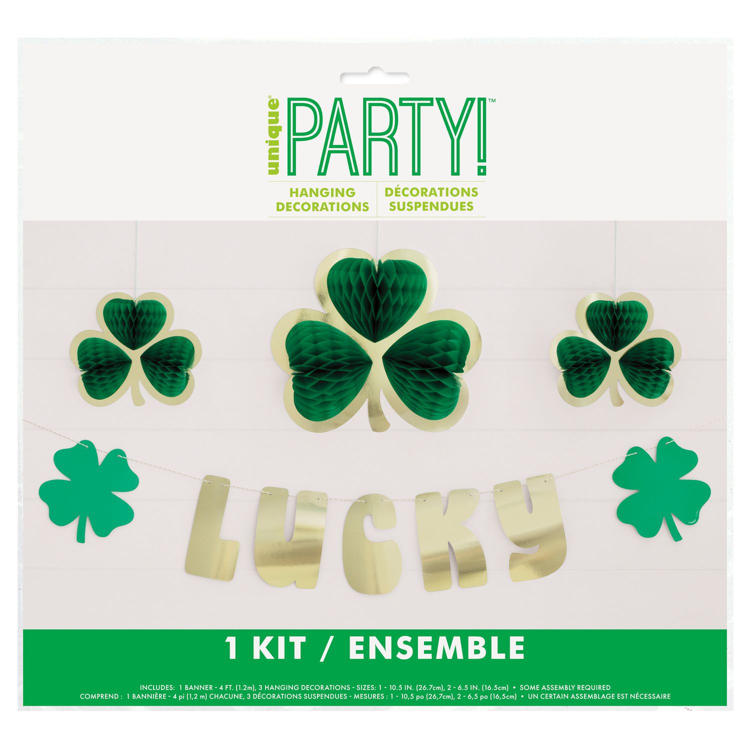 St. Patty's Day "Lucky" Banner &amp; Shamrock Honeycomb Decoration Kit  4pc