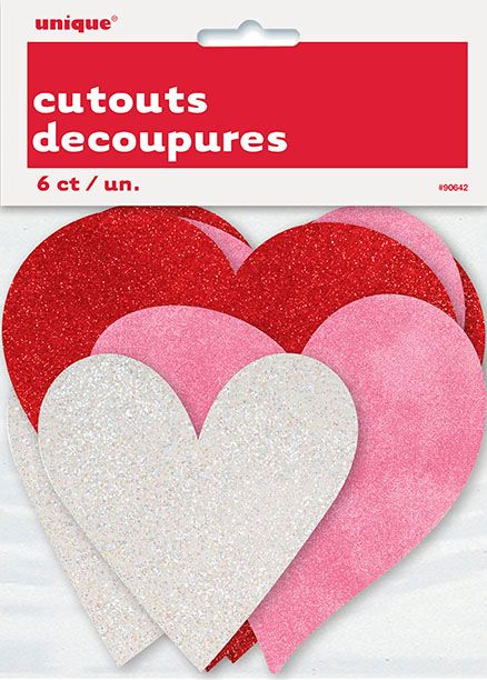Mini Hearts Glitter Cut Outs  6ct - Assorted