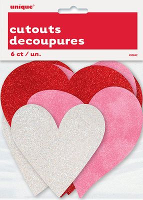 Mini Hearts Glitter Cut Outs  6ct - Assorted