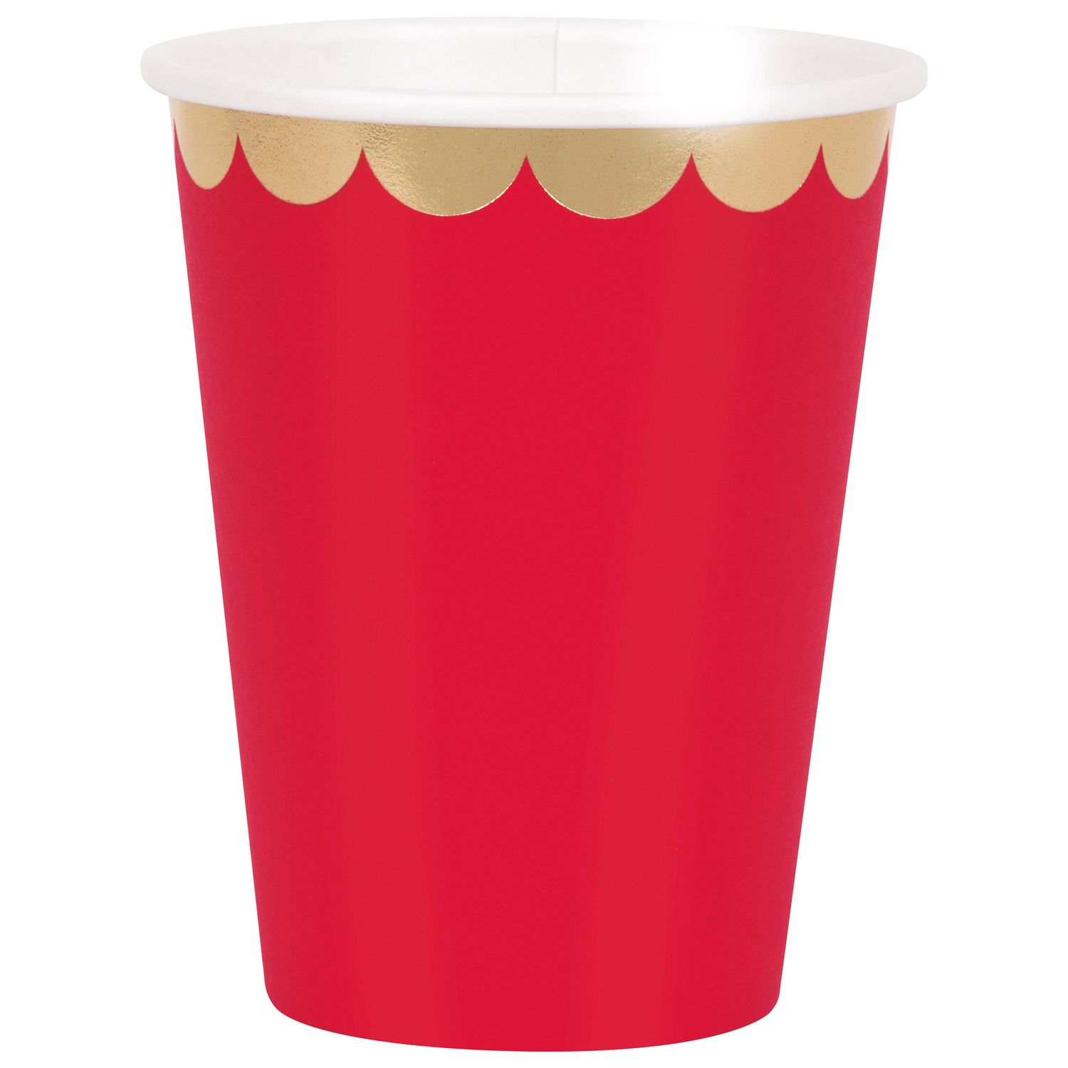 Red Scalloped Edge 12oz Paper Cups  8ct - Foil Stamping