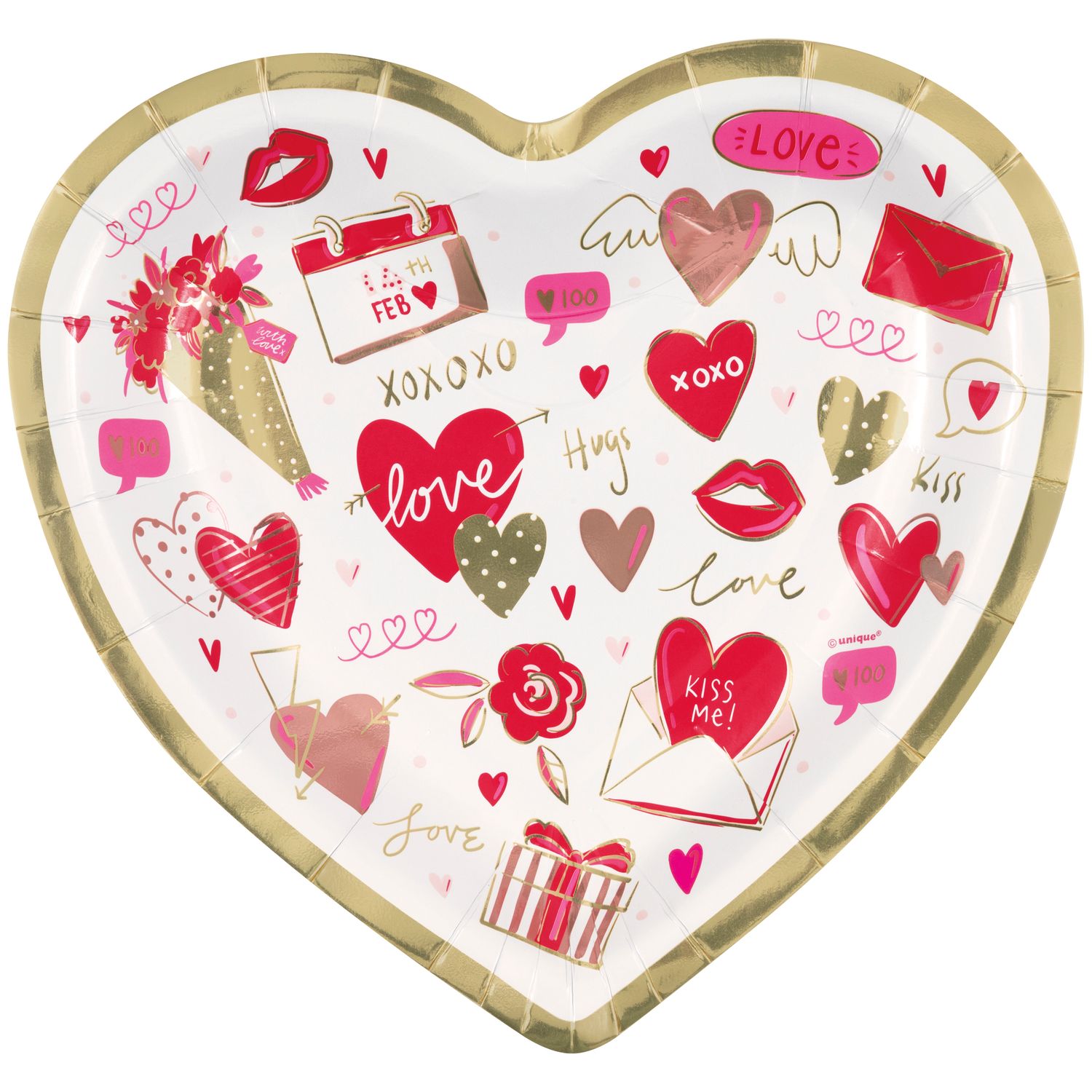 Red &amp; Pink Valentines Heart Shaped 8.25" Dessert Plate  8ct - Foil Board