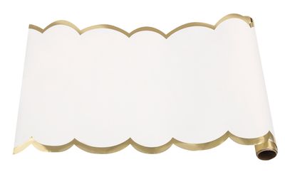 Elegant Valentine Scalloped Gold &amp; White Paper Table Runner with Foil Stamping