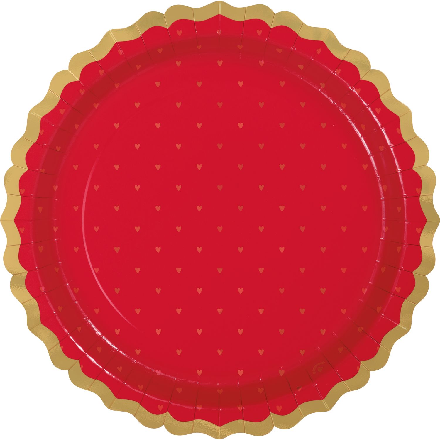 Red &amp; Pink Valentines Scalloped Edge Round 11" Dinner Plates  8ct - Foil Board