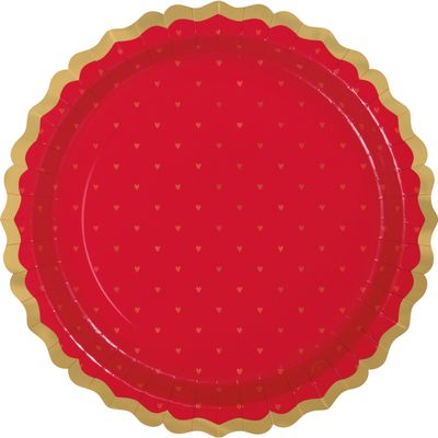 Red &amp; Pink Valentines Scalloped Edge Round 11" Dinner Plates  8ct - Foil Board
