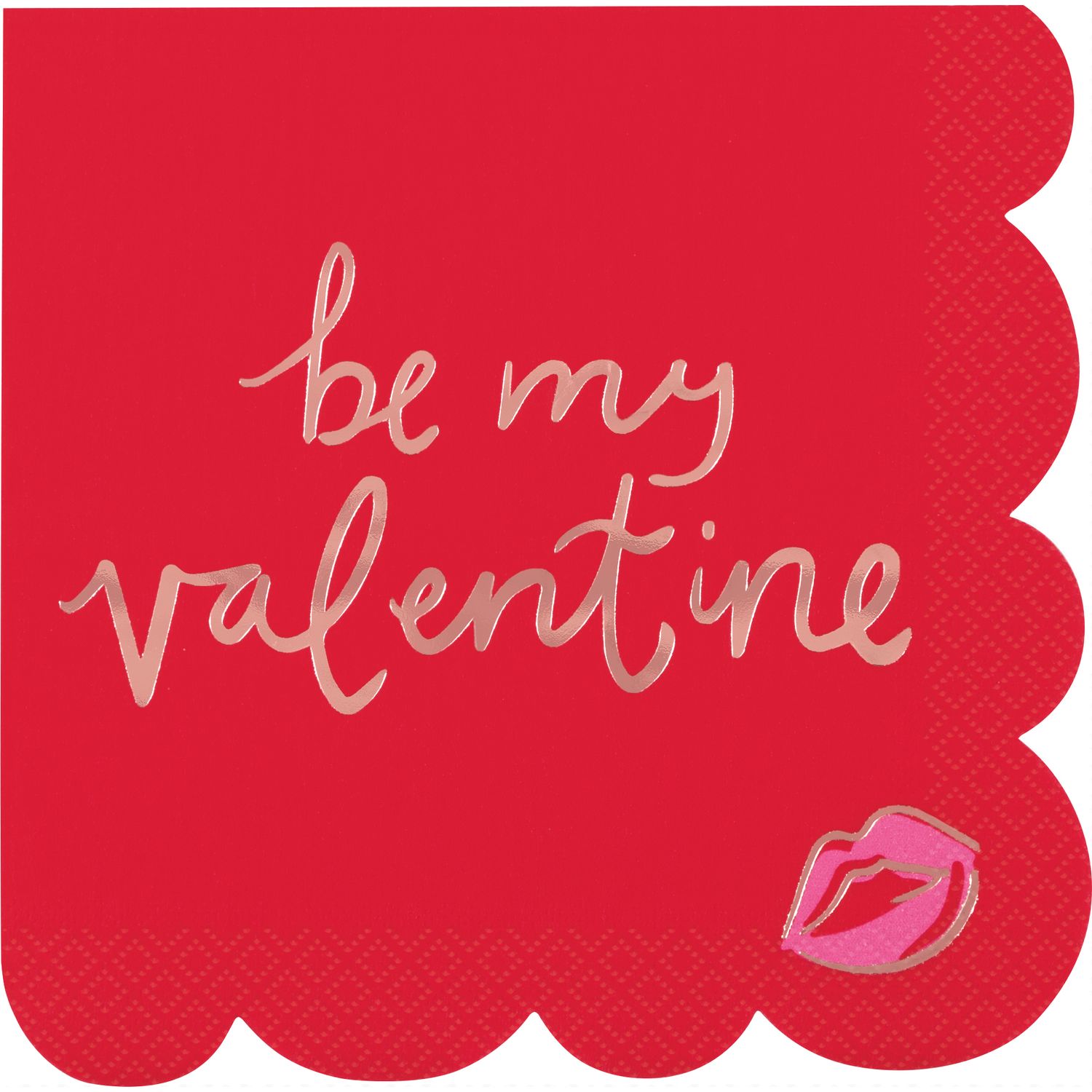 Red &amp; Pink Valentines "Be My Valentine" Scalloped Edge Luncheon Napkins  16ct - Foil Stamping