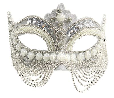 Silver Jeweled Mask with Chain &amp; Pearls