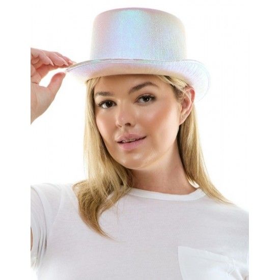 Metallic Opal Top Hat - White