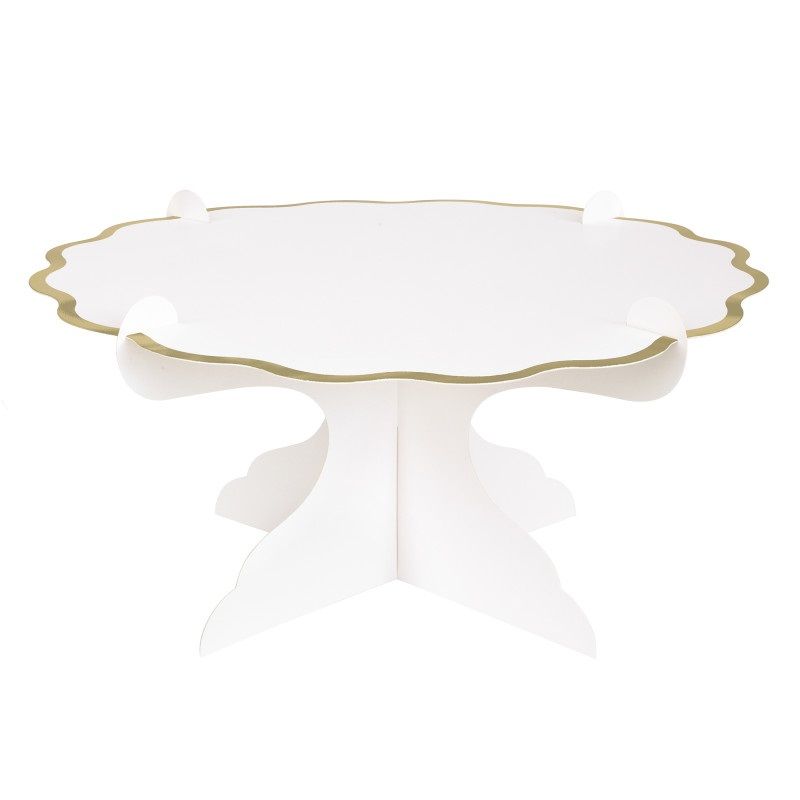 White &amp; Gold Foil Scalloped Shaped Paperboard Cake Stand