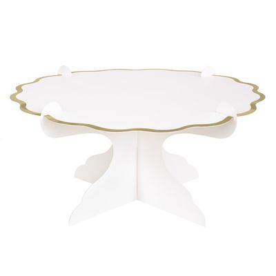 White &amp; Gold Foil Scalloped Shaped Paperboard Cake Stand