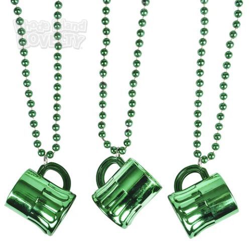 Met. Green Beer Mug Beads - 33" 7.5mm 12 Ct