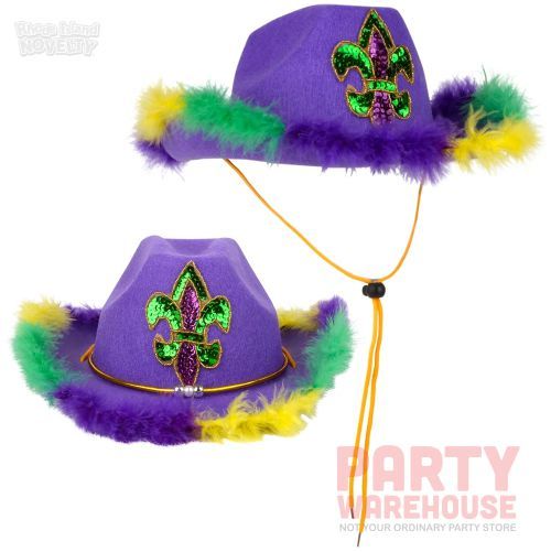 Feather Rimmed Fleur De Lis Cowboy Hat