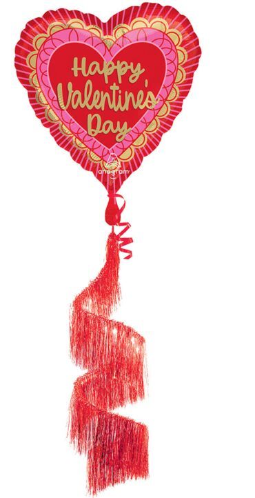 Valentine Scalloped Sweethearts Tail Airwalker - 68" Helium Filled Foil Balloon, Ribbon
