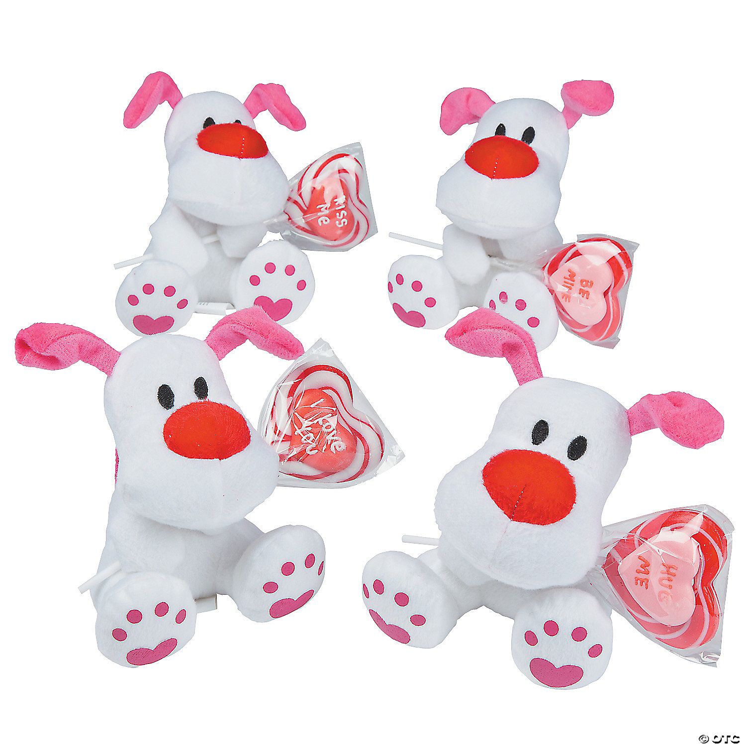 Stuffed Dog with Lollipop Valentine Exchanges - 12 Ct Poly Bag