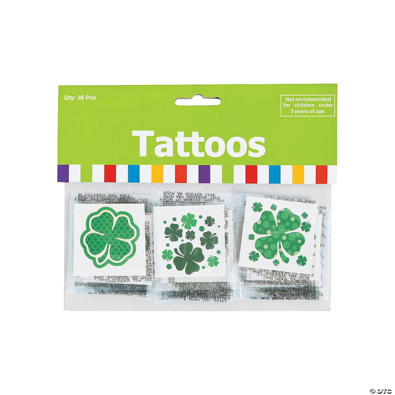 Bulk St. Patrick's Day Four-Leaf Clover Patterned Tattoos - 72 Ct Poly Bag