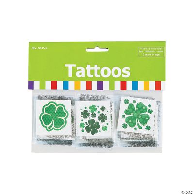 Bulk St. Patrick's Day Four-Leaf Clover Patterned Tattoos - 72 Ct Poly Bag