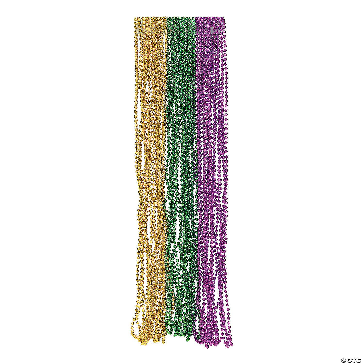 Bulk Metallic Tri-Color Mardi Gras Bead Necklace Assortment 144 Ct