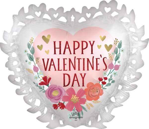 HVD Satin Romantic Flowers - 23" Helium Filled Foil Balloon, Ribbon