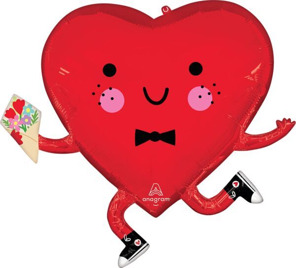 Happy Heart Guy - 28" Helium Filled Foil Balloon, Ribbon