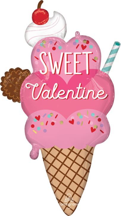 Sweet on You Ice Cream Cone - 38" Helium Filled Foil Balloon, Ribbon