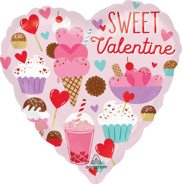 Sweet Valentine - 18" Helium Filled Foil Balloon, Ribbon