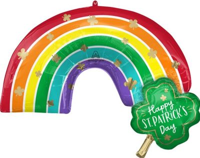 St. Patrick's Day Rainbow - 29" Helium Filled Foil Balloon, Ribbon