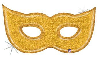 Glittering Gold Mask - 51" Helium Filled Foil Balloon, Ribbon