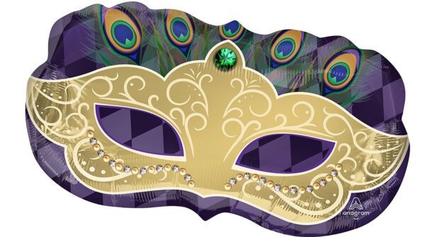 Mardi Gras Mask - 30" Helium Filled Foil Balloon, Ribbon