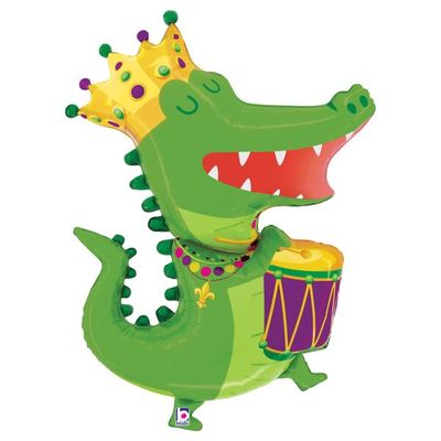Mardi Gras Party Gator - 37" Helium Filled Foil Balloon, Ribbon