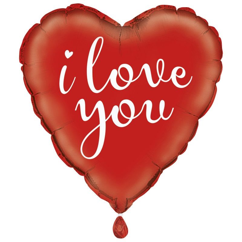 I Love You Red Heart - 18" Helium Filled Foil Balloon, Ribbon