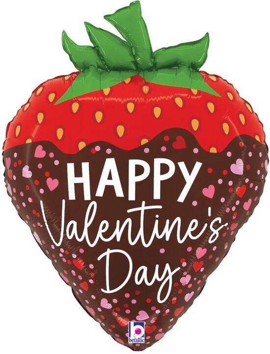 Valentine Chocolate Strawberry - 21" Helium Filled Foil Balloon, Ribbon