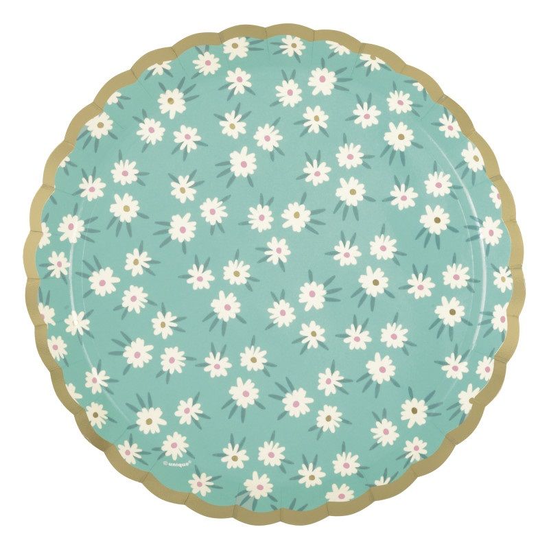 Spring Florals Mint Scalloped Edge - 8.25" Plates 8ct