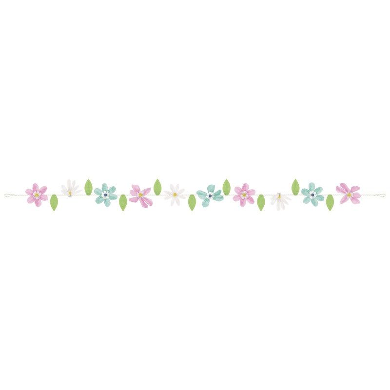 Spring Florals Crepe Paper &amp; Pompom Flower Garland