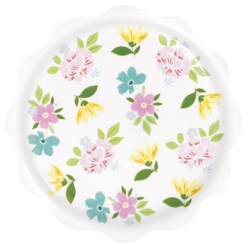 Spring Florals Scalloped Plastic Serving Tray