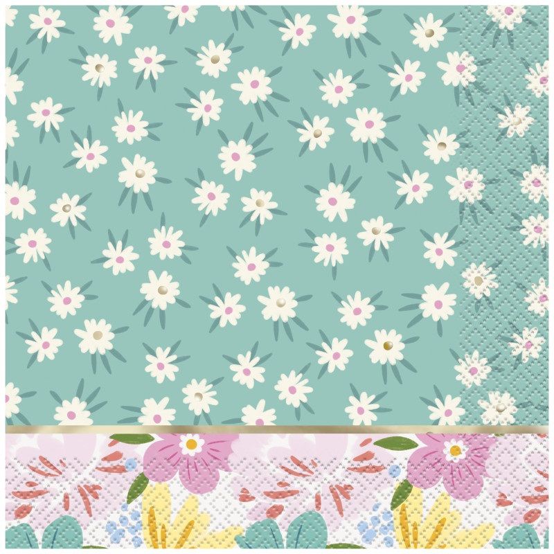 Spring Florals Mint &amp; Pink Foil Stamping - Luncheon Napkins  16ct
