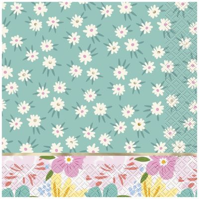Spring Florals Mint &amp; Pink Foil Stamping - Luncheon Napkins  16ct