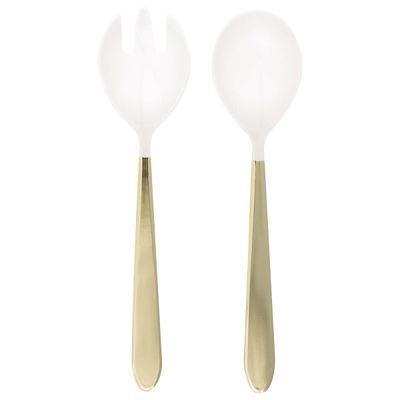 White &amp; Gold Foil Reusable Plastic Serving Utensil Set  2pc