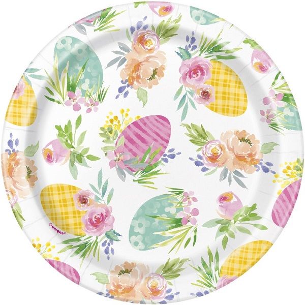 Watercolor Pastel Easter Round 7" Dessert Plates  8ct