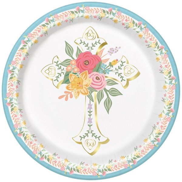 Traditional Easter Round - 7" Dessert Plates  8ct - Foil Stamping