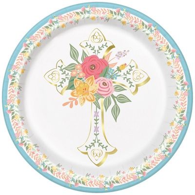 Traditional Easter Round - 7" Dessert Plates  8ct - Foil Stamping